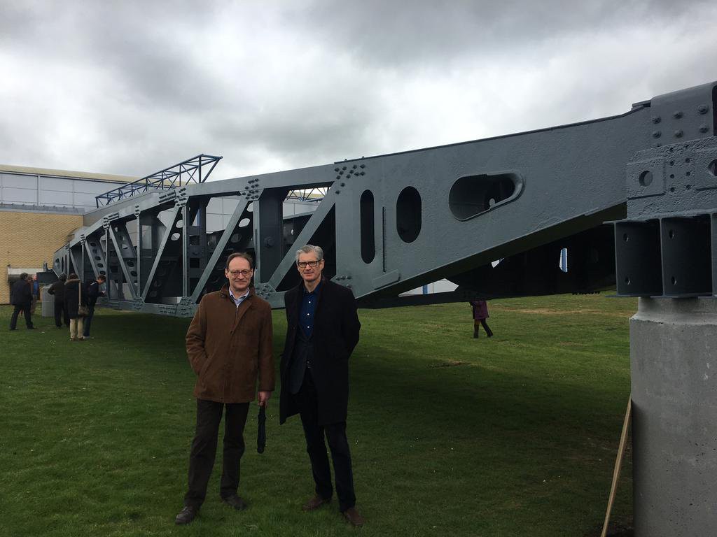 Tim beckett and Gordon Rankine at IWM Duxford for the handing over of the Mulberry harbour Whale bridge span.