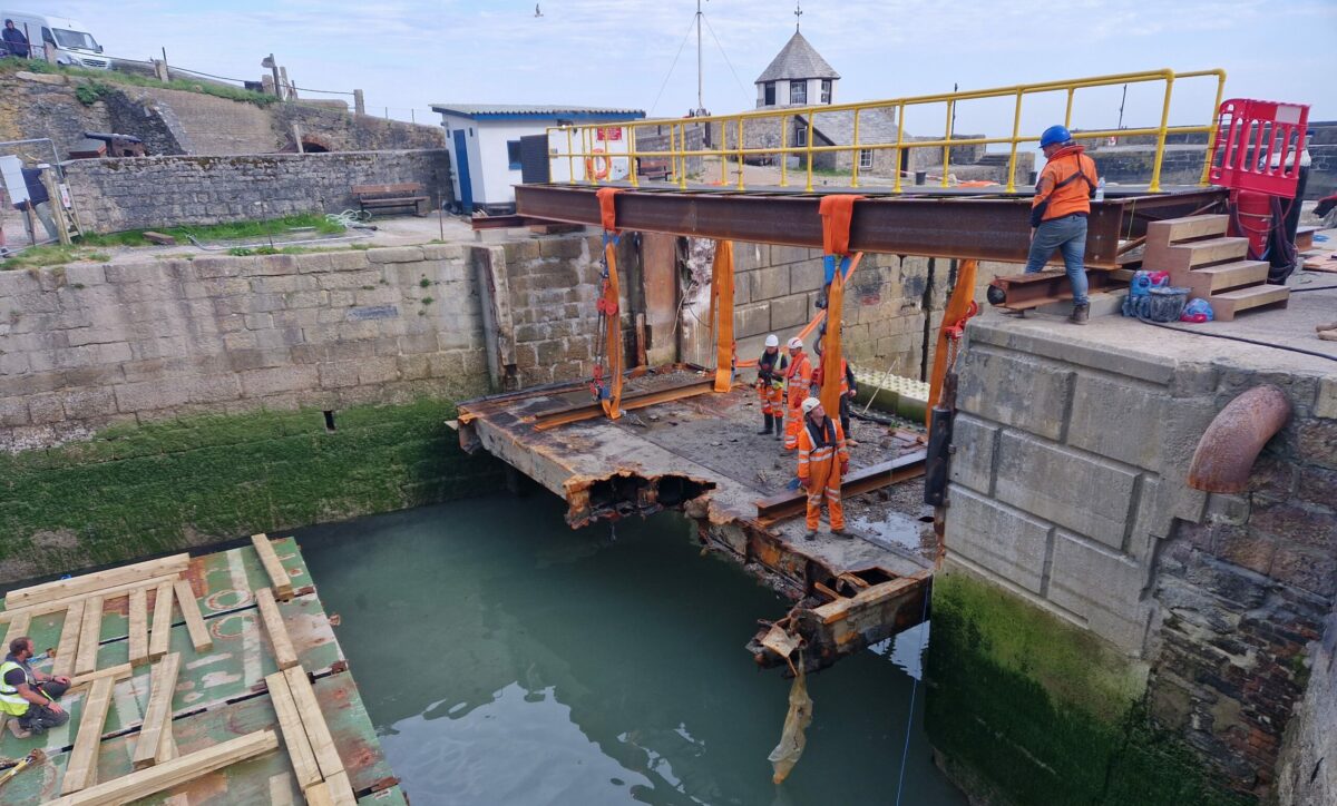 Historic harbour’s lock gate lifted for first time in 50 years 